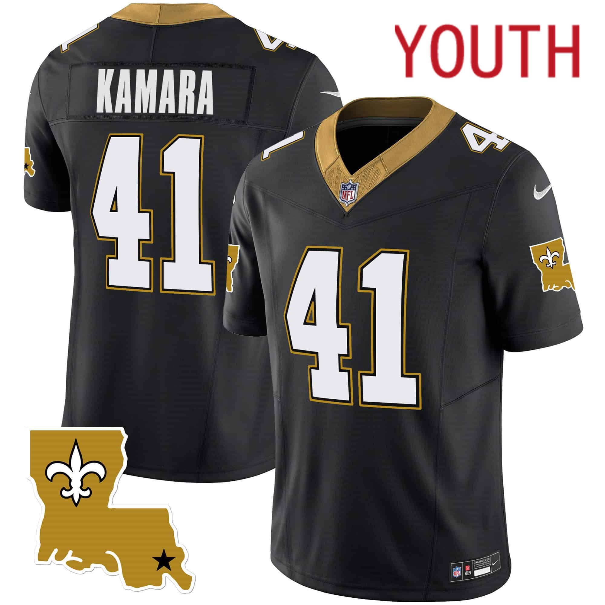 Youth New Orleans Saints 41 Kamara Black 2024 Nike 1987 Legacy Vapor Limited NFL Jersey style 1